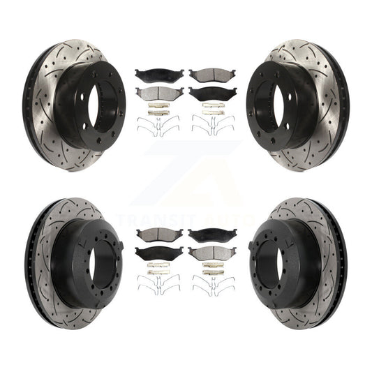 Drill Slot Disc Brake Rotor Ceramic Pad Front Rear Kit For Ford F-450 Super Duty