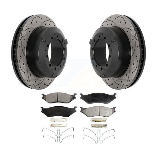 Drilled Slot Brake Rotor Ceramic Pad Rear Kit For Ford F-450 Super Duty F-550 IC