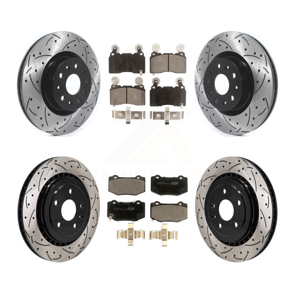 Coat Drill Slot Disc Brake Rotor Ceramic Pad Front Rear Kit For Chevrolet Camaro