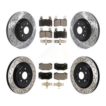 Coat Drill Slot Disc Brake Rotor Ceramic Pad Front Rear Kit For Chevrolet Camaro