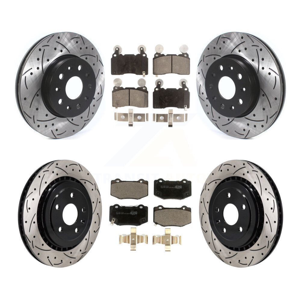 Coat Drill Slot Disc Brake Rotor Ceramic Pad Front Rear Kit For Chevrolet Camaro