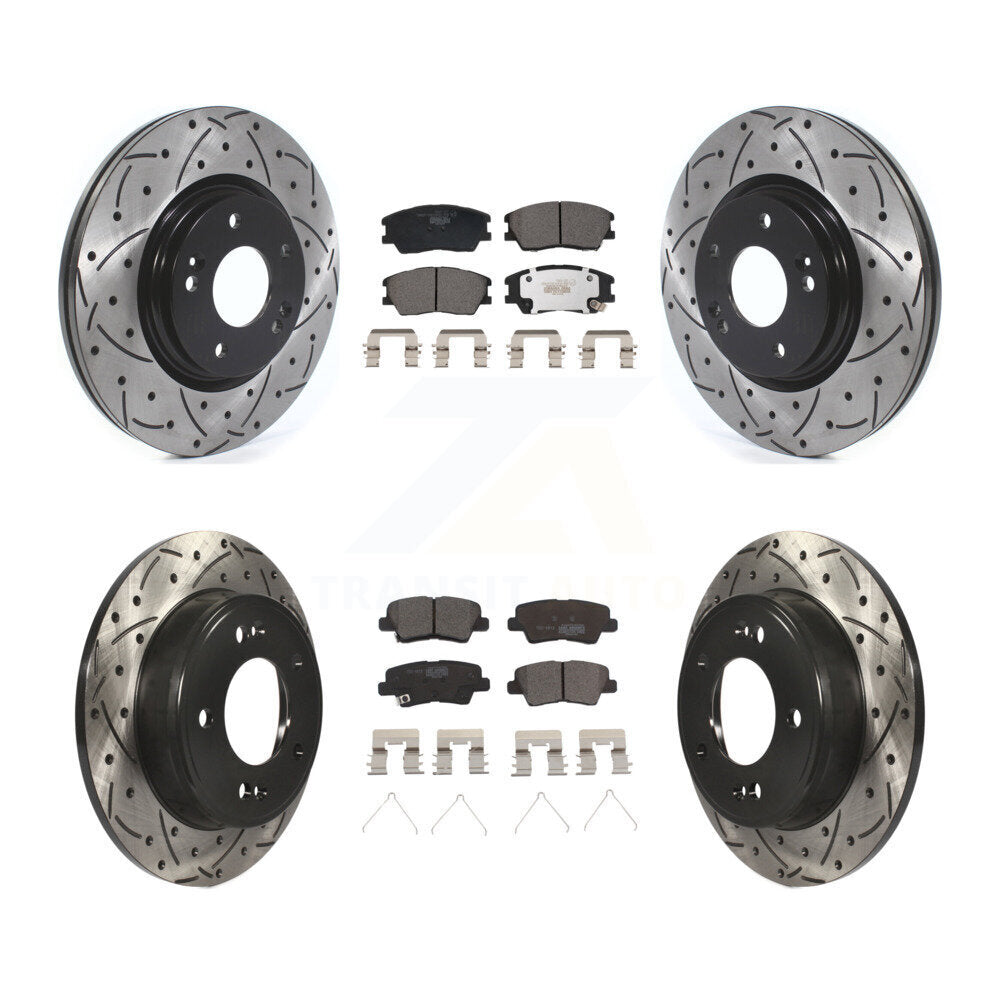 Coated Drilled Slotted Disc Brake Rotors Ceramic Pad Front Rear Kit For Kia Soul
