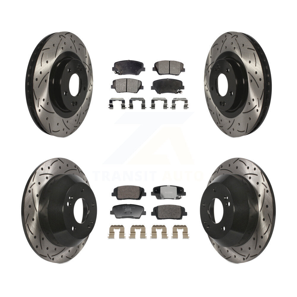 Drill Slot Brake Rotor Ceramic Pad Front Rear Kit For Hyundai Santa Fe Sport Kia