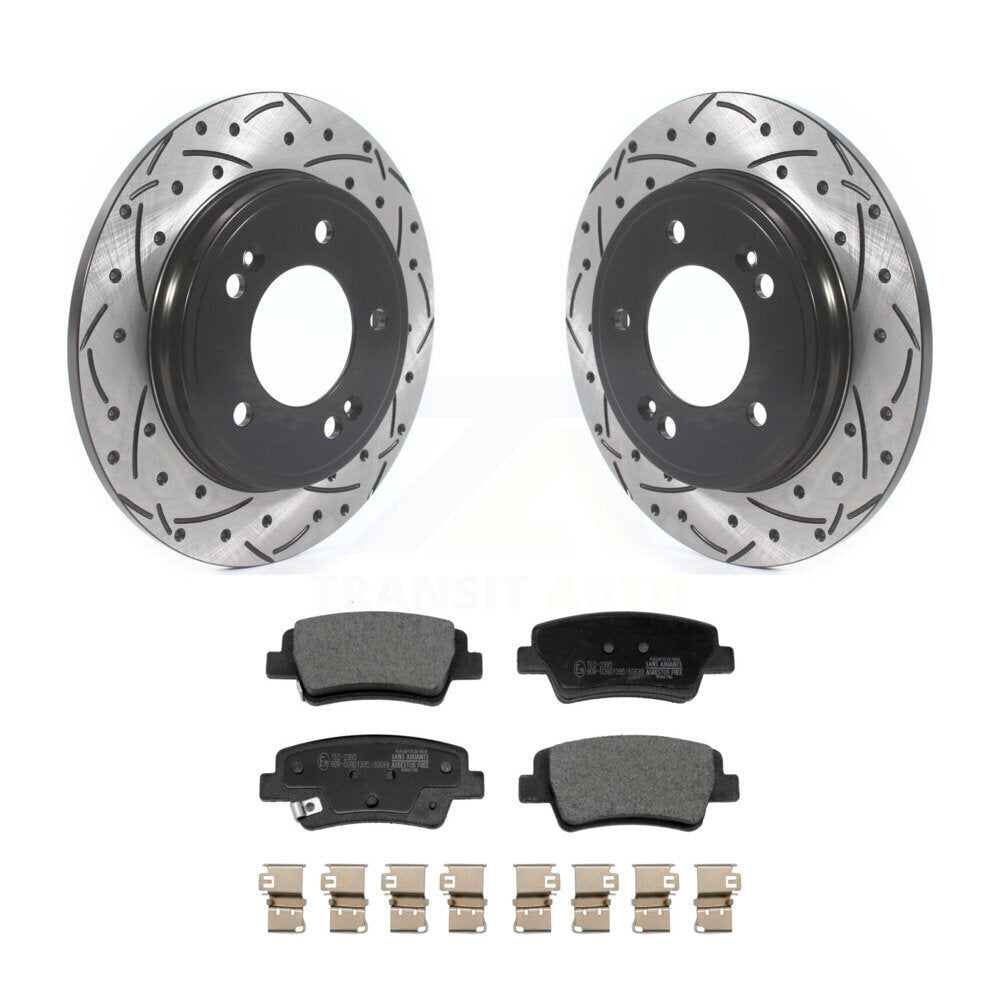 Coated Drilled Slotted Disc Brake Rotor Ceramic Pad Rear Kit For Hyundai Elantra