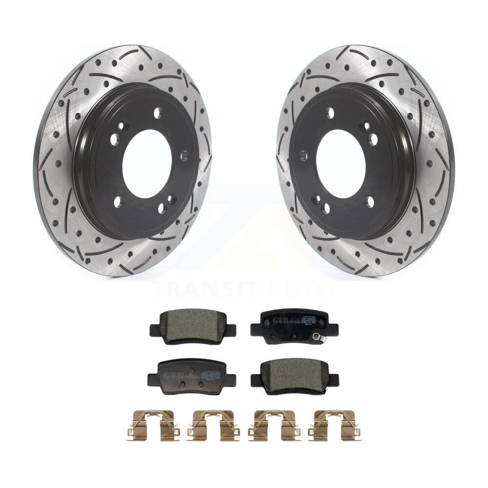 Coated Drilled Slotted Disc Brake Rotor Ceramic Pad Rear Kit For Hyundai Elantra