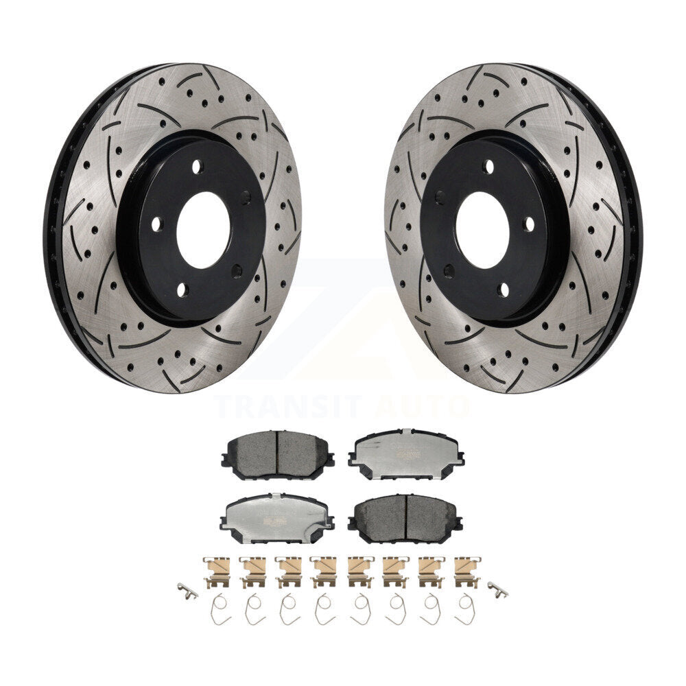Coated Drilled Slotted Disc Brake Rotor & Ceramic Pad Front Kit For Nissan Rogue