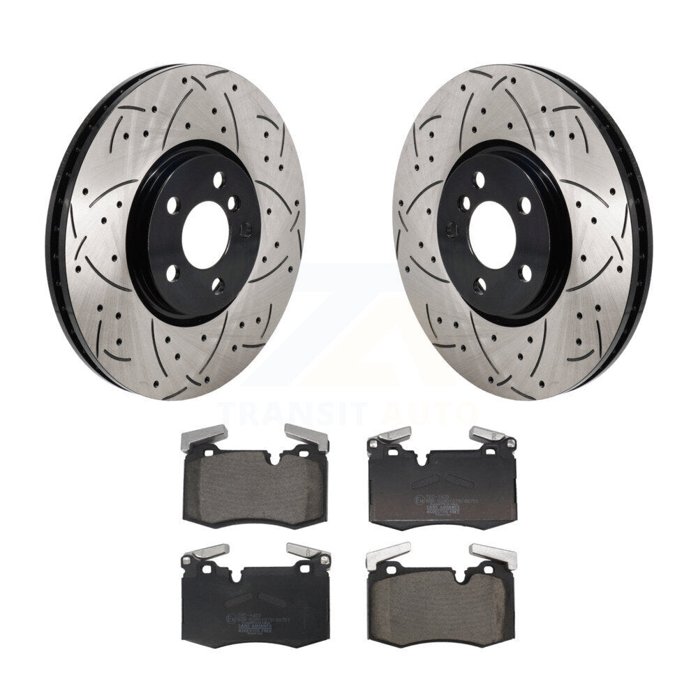 Drilled Slot Brake Rotor Ceramic Pad Front Kit For Mini Cooper John Works