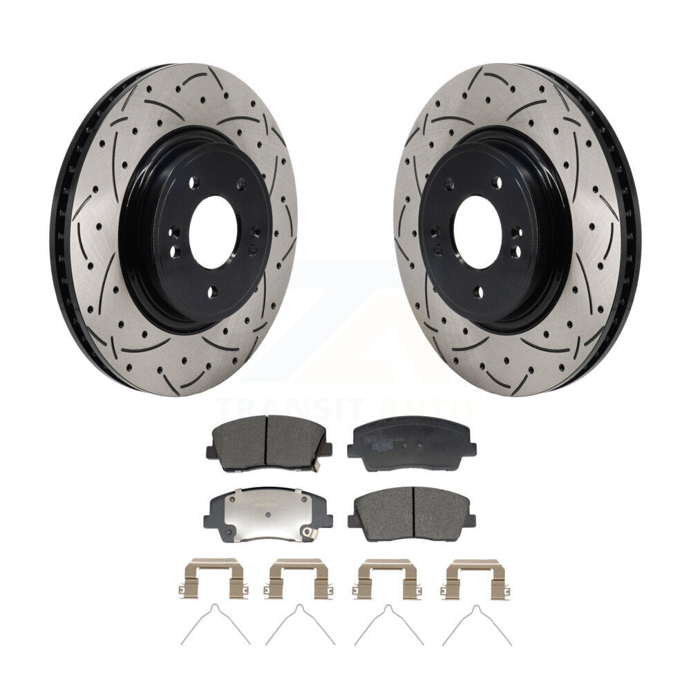 Drilled Slot Disc Brake Rotors Ceramic Pad Front Kit For Genesis G70 Kia Stinger