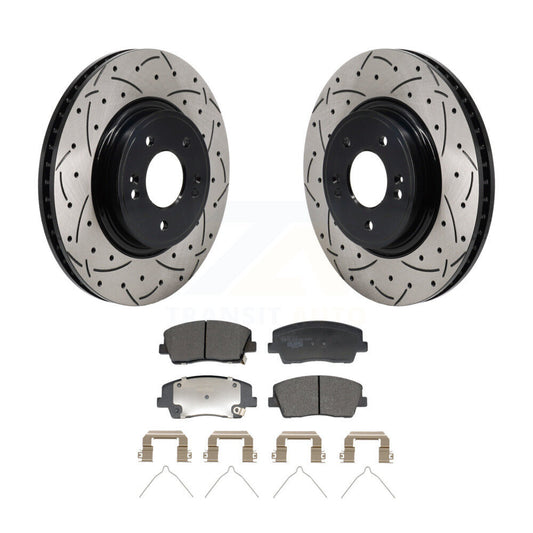 Drilled Slot Disc Brake Rotors Ceramic Pad Front Kit For Genesis G70 Kia Stinger