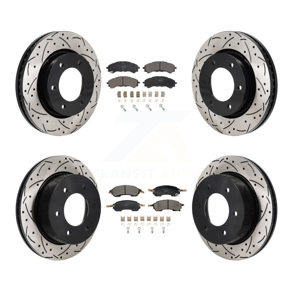 Coated Drilled Slot Disc Brake Rotors Ceramic Pad Front Rear Kit For Ford Bronco