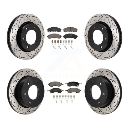 Coated Drilled Slot Disc Brake Rotors Ceramic Pad Front Rear Kit For Ford Bronco