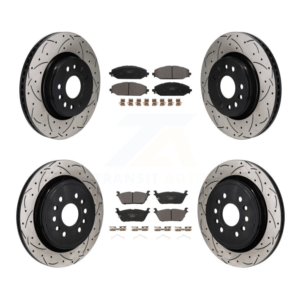 Drilled Slot Brake Rotor Ceramic Pad Front Rear Kit For Ram 1500 Jeep Wagoneer L