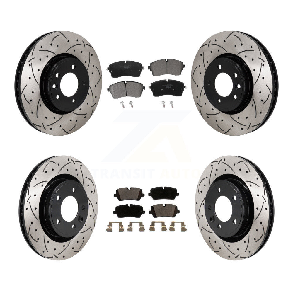 Drill Slot Brake Rotor Ceramic Pad Front Rear Kit For Land Rover Discovery Range
