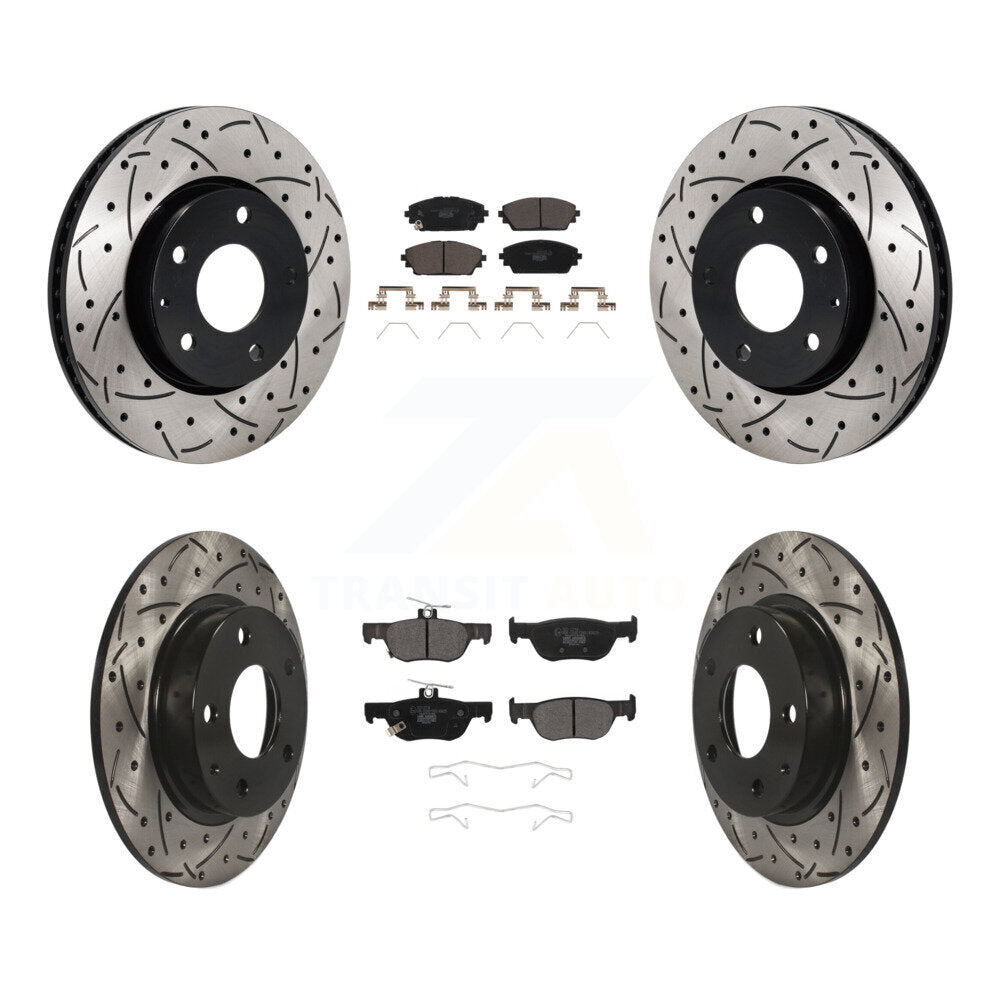 Drilled Slot Disc Brake Rotor & Ceramic Pad Front Rear Kit For Mazda 3 Sport FWD