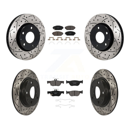 Drilled Slot Disc Brake Rotor & Ceramic Pad Front Rear Kit For Mazda 3 Sport FWD