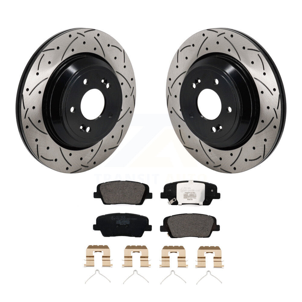 Drill Slot Disc Brake Rotor Ceramic Pad Rear Kit For Genesis G70 Kia Stinger G80