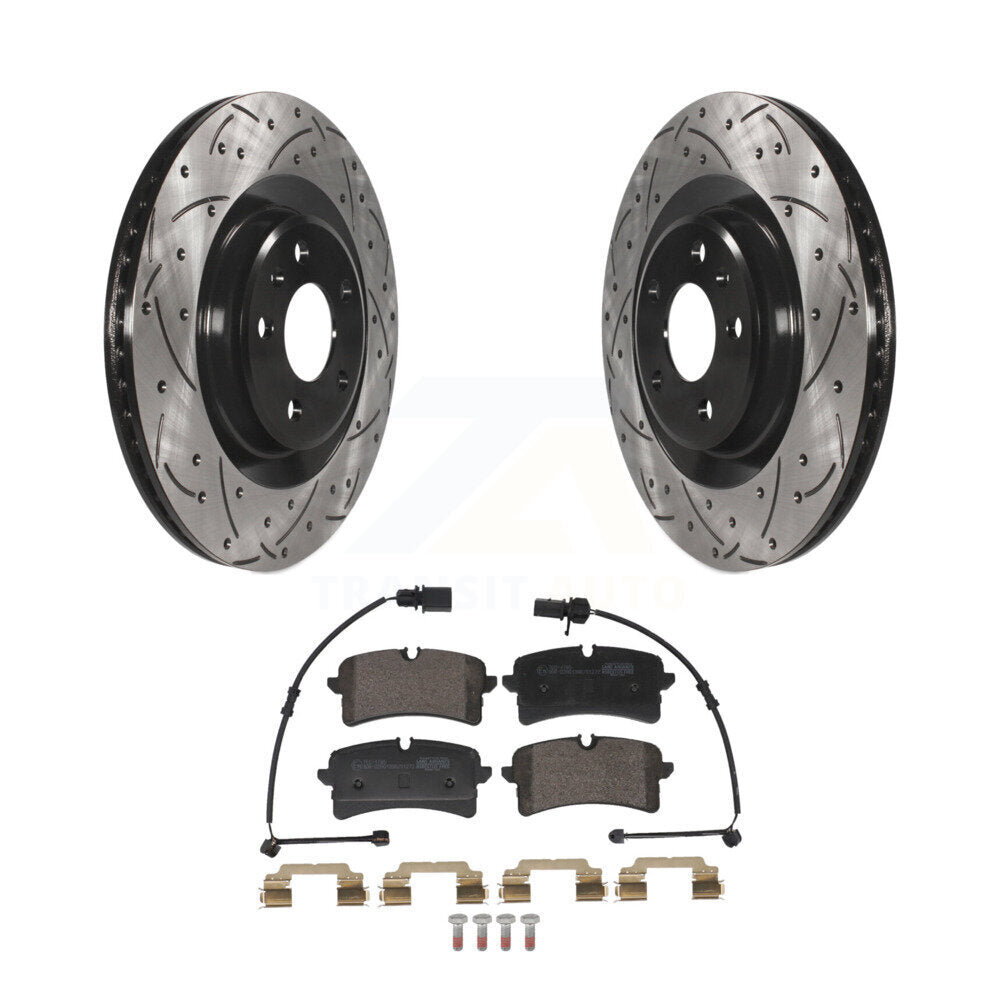 Coated Drilled Slotted Disc Brake Rotor Ceramic Pad Rear Kit For Audi A7 Quattro