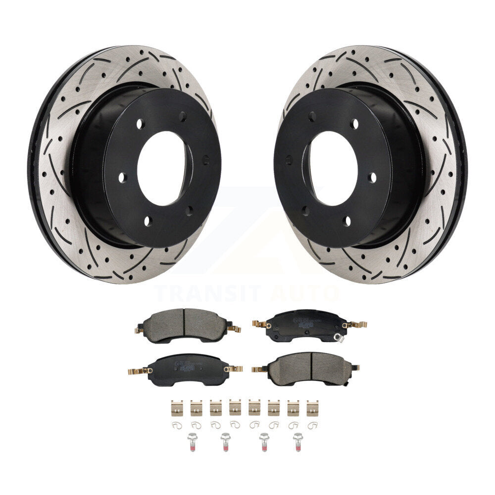Coated Drilled Slotted Disc Brake Rotor And Ceramic Pad Rear Kit For Ford Bronco