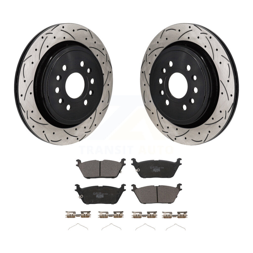 Drilled Slot Brake Rotor Ceramic Pad Rear Kit For Ram 1500 Jeep Wagoneer Grand L