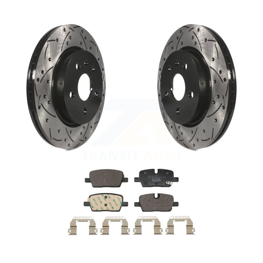 Coated Drilled Slotted Disc Brake Rotors & Ceramic Pad Rear Kit For Cadillac CT5