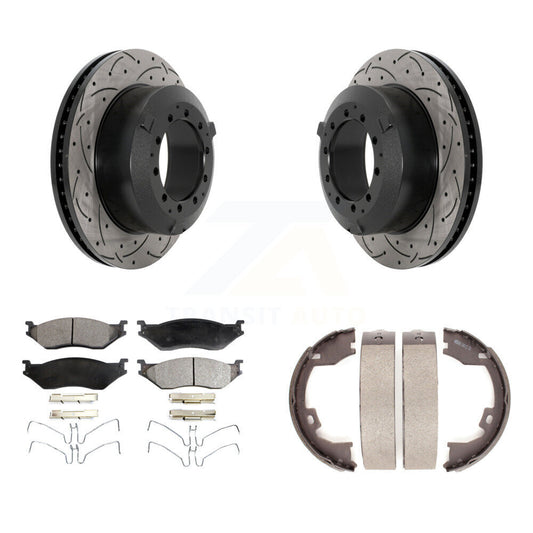 Disc Drilled & Slotted Rotors Ceramic Pads Parking Shoes Rear Kit For Ford F-450
