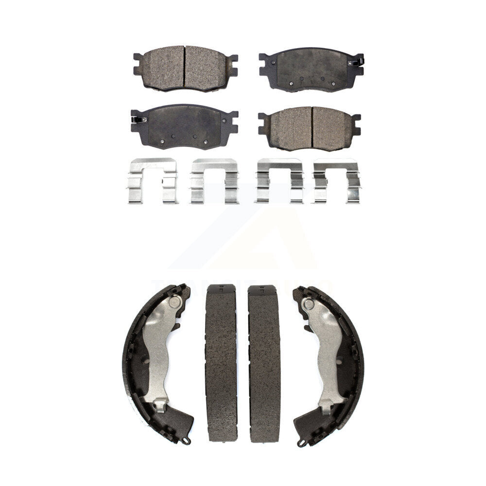 Semi-Metallic Brake Pads And Drum Shoe Front Rear Kit For Hyundai Accent Kia Rio