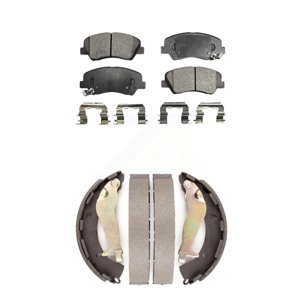 Semi-Metallic Brake Pads And Drum Shoe Front Rear Kit For Hyundai Accent Kia Rio