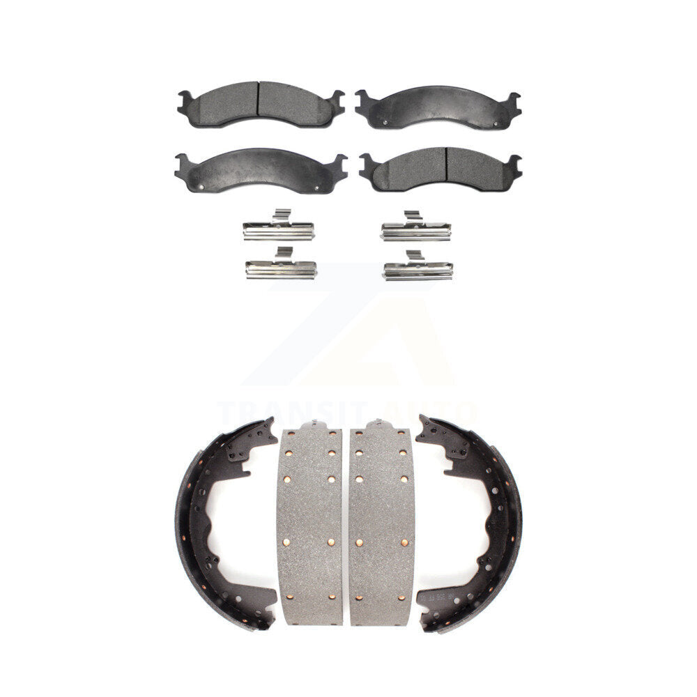 Semi-Metallic Brake Pads And Drum Shoe Front Rear Kit For Ford F-350 F-250 E-350