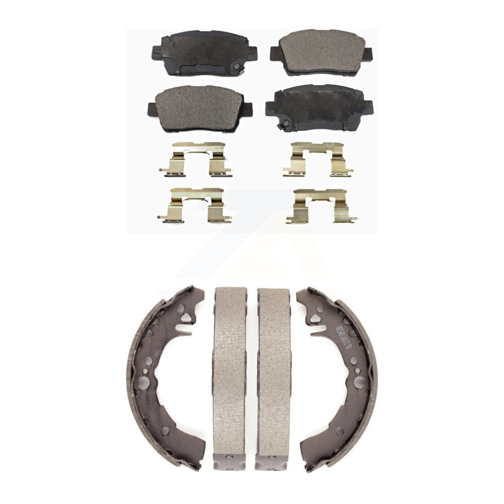Semi-Metallic Brake Pads And Drum Shoes Front Rear Kit For 2001-2005 Toyota Echo