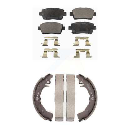 Semi-Metallic Brake Pads And Drum Shoes Front Rear Kit For 2001-2005 Toyota Echo