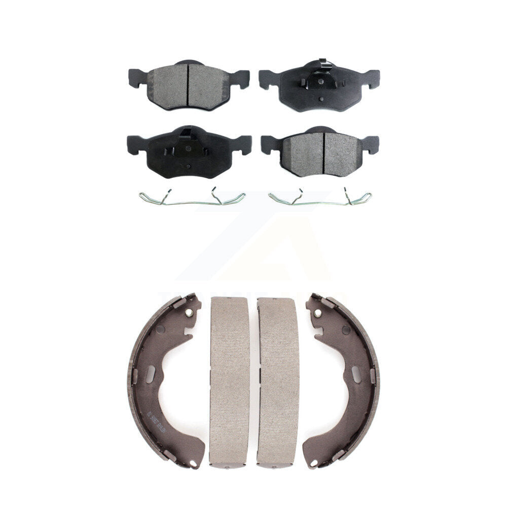 Semi-Metallic Brake Pads Drum Shoes Front Rear Kit For Ford Escape Mazda Tribute