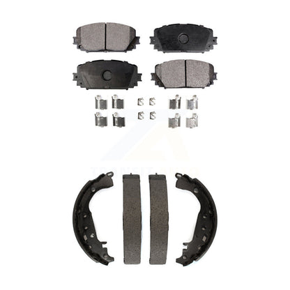 Semi-Metallic Brake Pads Drum Shoes Front Rear Kit For 2012-2013 Toyota Yaris SE