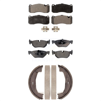 Semi-Metallic Brake Pads And Parking Shoes Front Rear Kit For BMW 328i