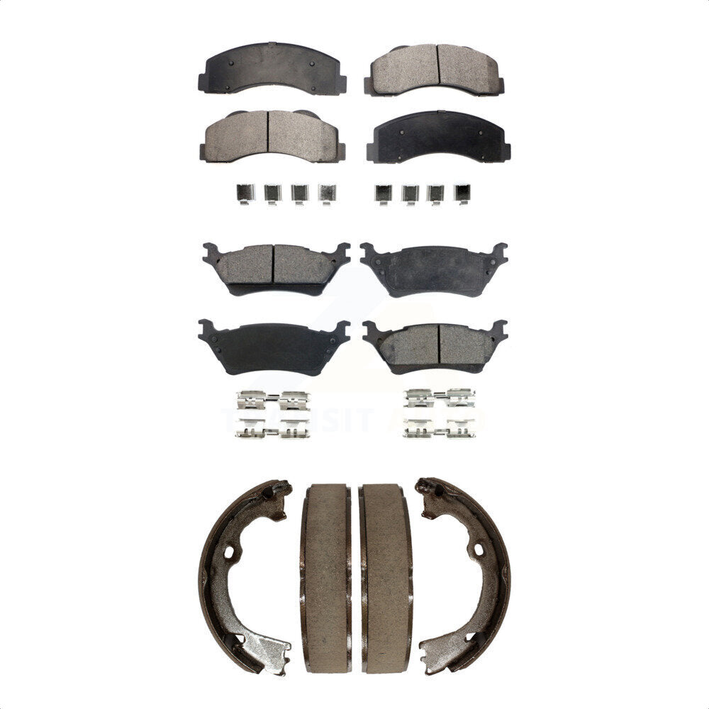 Semi-Metallic Brake Pads And Parking Shoes Front Rear Kit For Ford F-150
