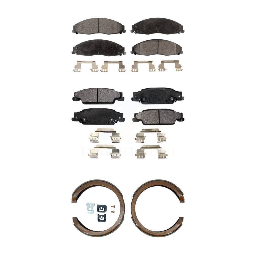 Semi-Metallic Brake Pads And Parking Shoes Front Rear Kit For Cadillac CTS