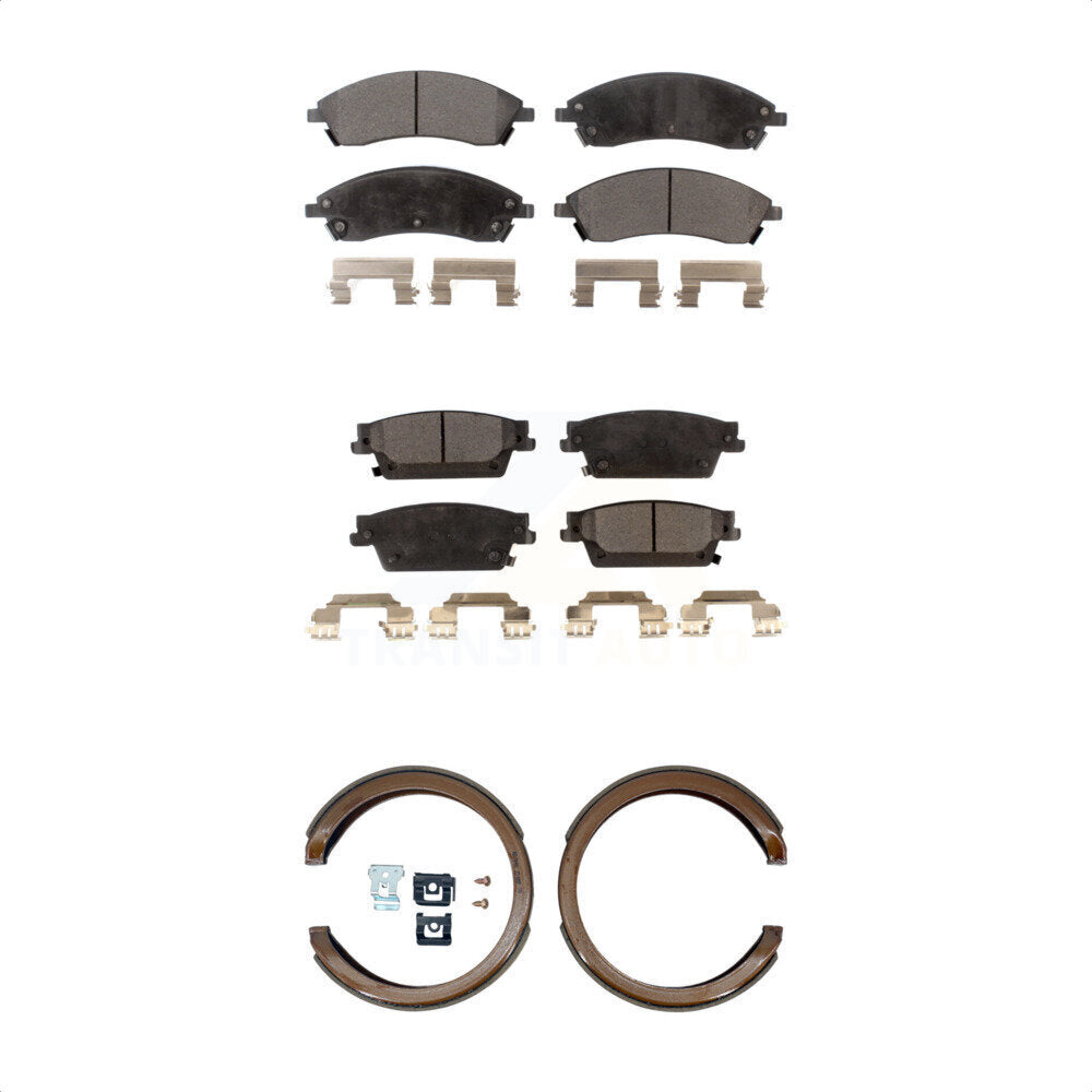 Semi-Metallic Brake Pads And Parking Shoes Front Rear Kit For Cadillac CTS SRX