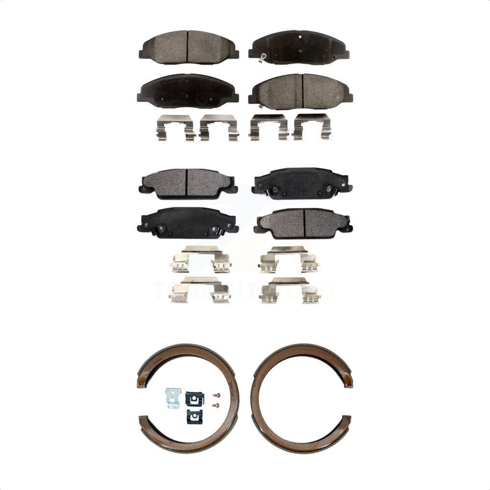 Semi-Metallic Brake Pads And Parking Shoes Front Rear Kit For Cadillac STS