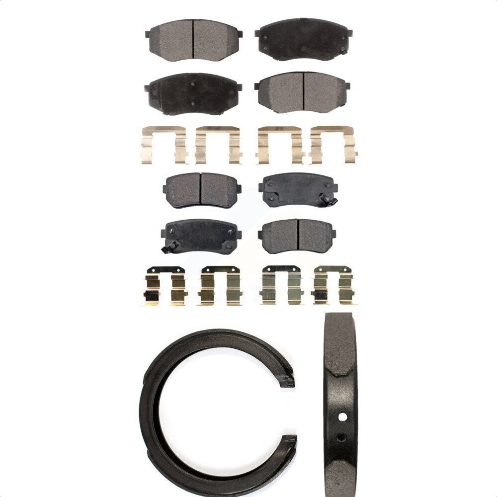 Semi-Metallic Brake Pads & Parking Shoe Front Rear Kit For 2011 Kia Sportage FWD