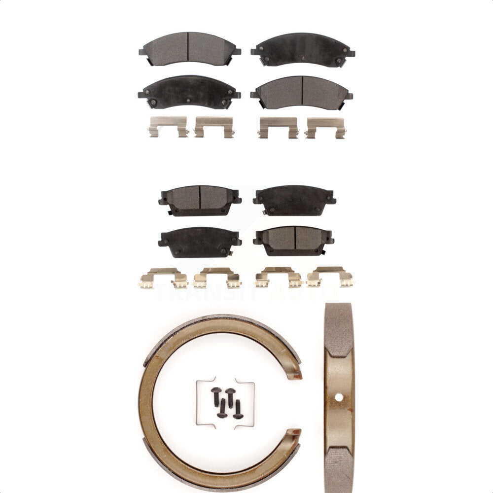 Semi-Metallic Brake Pads And Parking Shoes Front Rear Kit For Cadillac STS