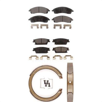 Semi-Metallic Brake Pads And Parking Shoes Front Rear Kit For Cadillac STS