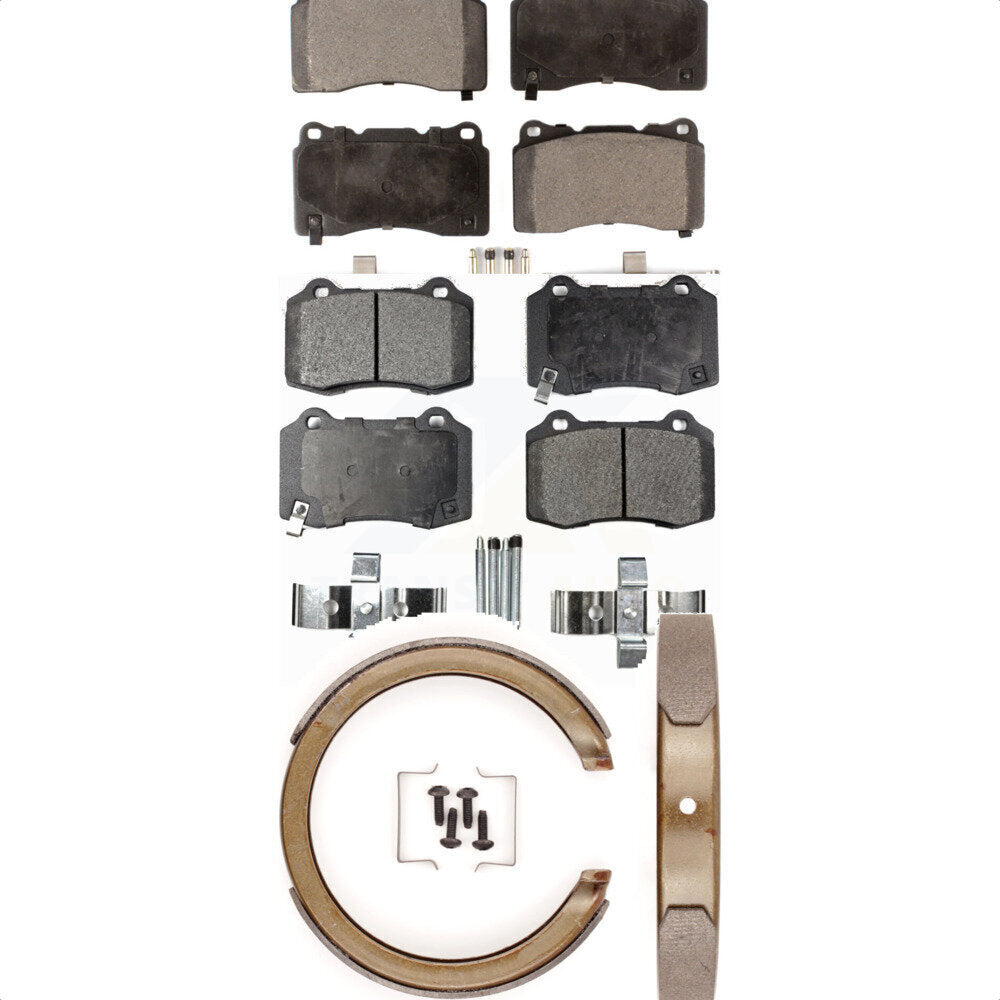 Semi-Metallic Brake Pads And Parking Shoes Front Rear Kit For Cadillac STS