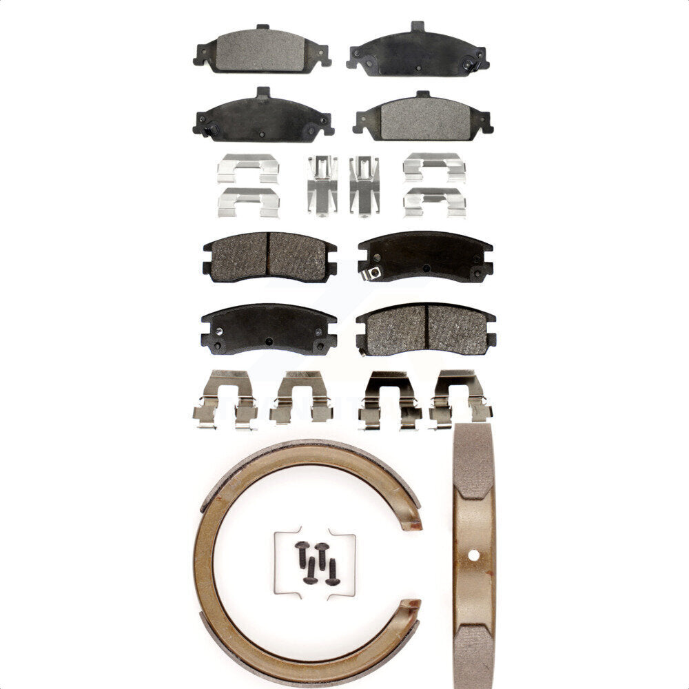 Semi-Metallic Brake Pads Parking Shoes Front Rear Kit For Pontiac Grand Am Alero