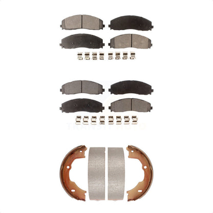 Semi-Metallic Brake Pads & Parking Shoe Front Rear Kit For Ford F-450 Super Duty