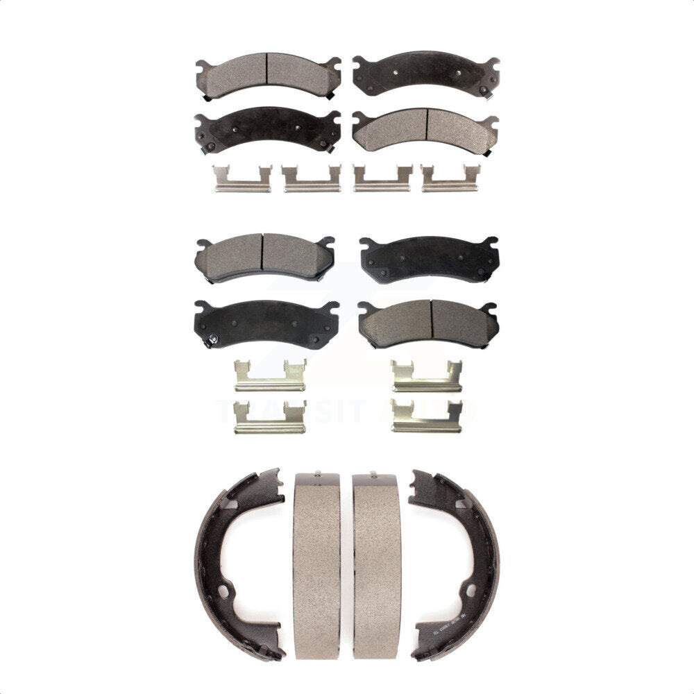 Semi-Metallic Brake Pads Parking Shoe Front Rear Kit For GMC Chevrolet Silverado