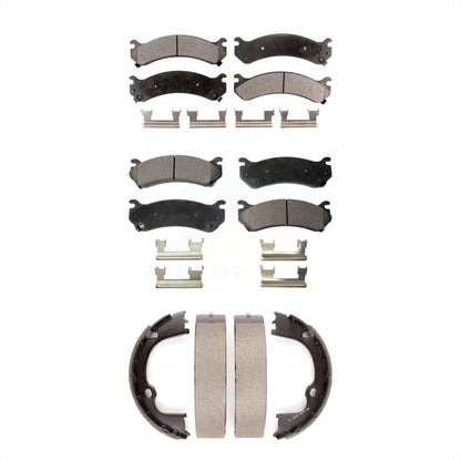 Semi-Metallic Brake Pads Parking Shoe Front Rear Kit For GMC Chevrolet Silverado