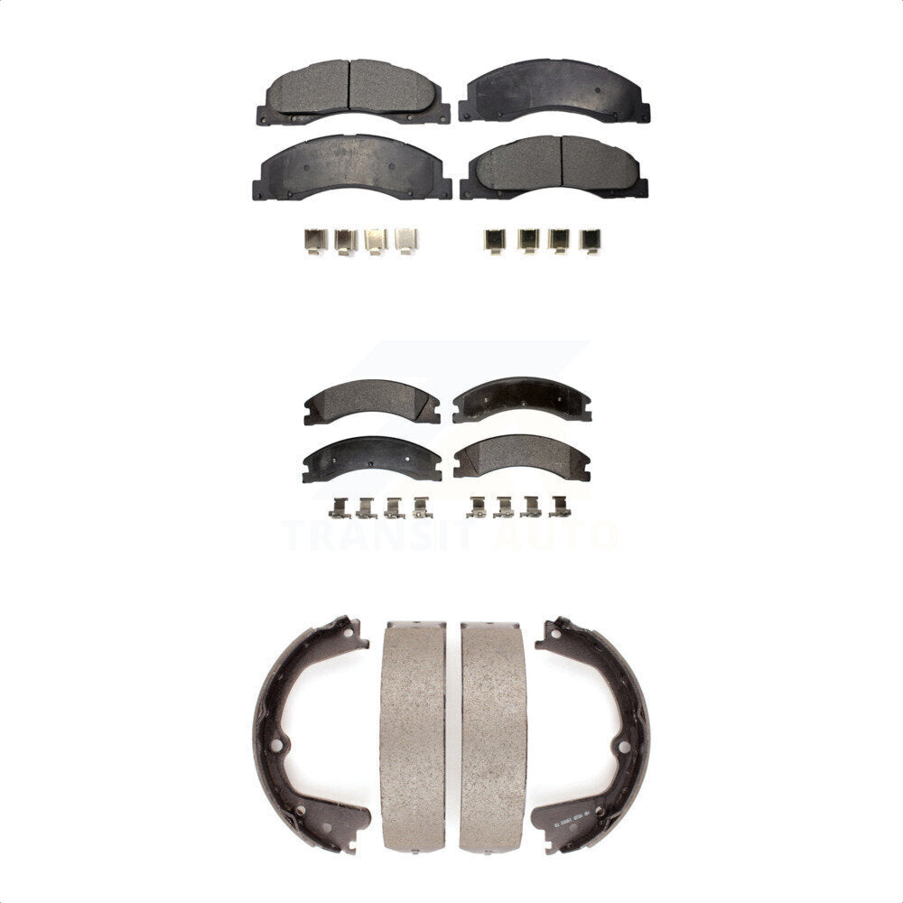 Semi-Metallic Brake Pads & Parking Shoe Front Rear Kit For Ford E-450 Super Duty