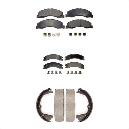 Semi-Metallic Brake Pads & Parking Shoe Front Rear Kit For Ford E-450 Super Duty