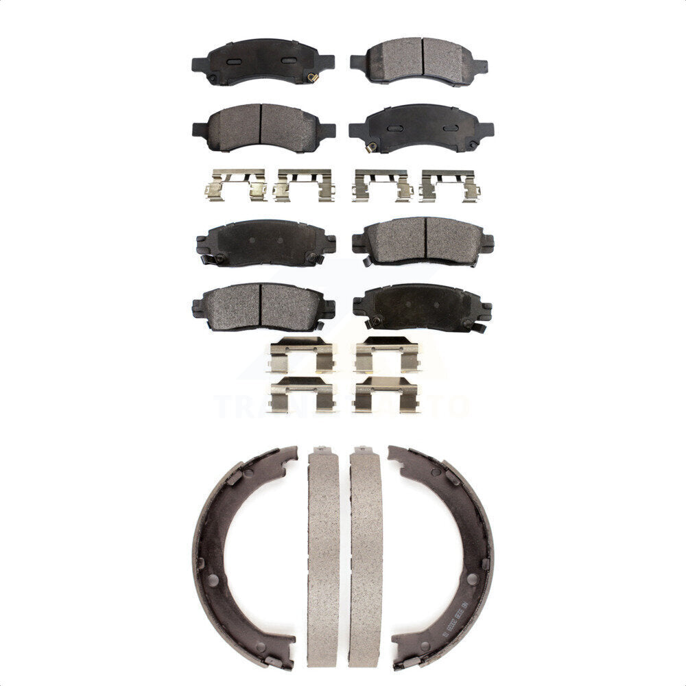 Semi-Metallic Brake Pads Parking Shoe Front Rear Kit For GMC Acadia Buick Saturn