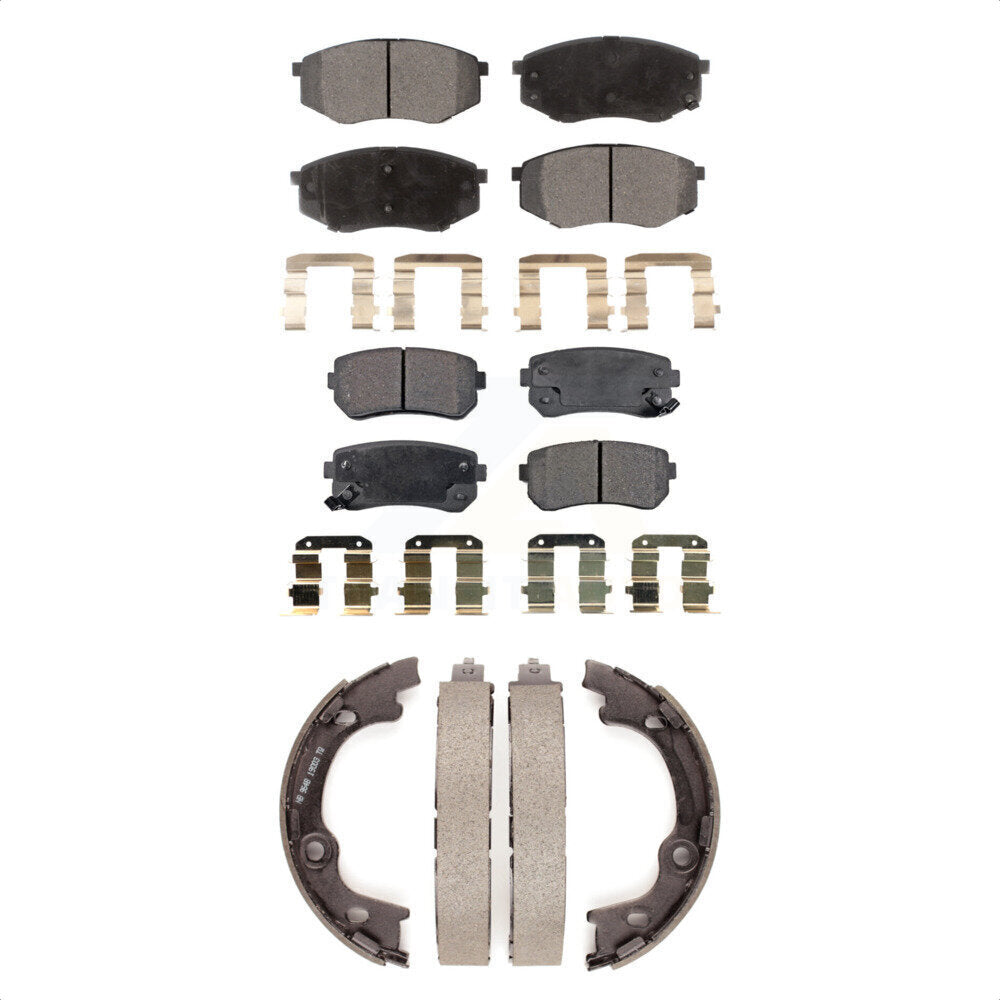 Semi-Metallic Brake Pads And Parking Shoes Front Rear Kit For Hyundai Tucson FWD