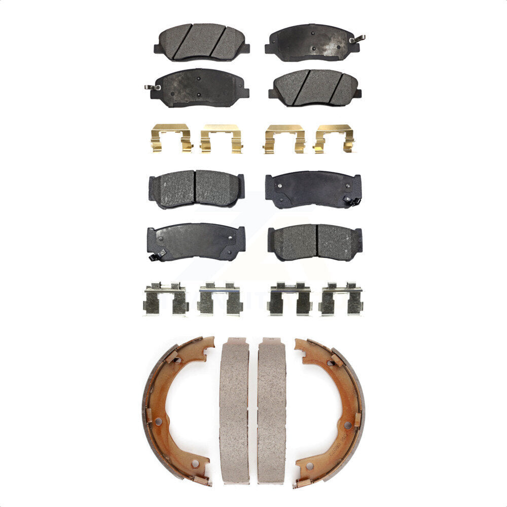 Semi-Metallic Brake Pads Parking Shoes Front Rear Kit For 07-09 Hyundai Santa Fe